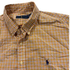 Polo Ralph Lauren Mens XXL Short Sleeve Plaid Button Down Shirt Orange Blue Pony